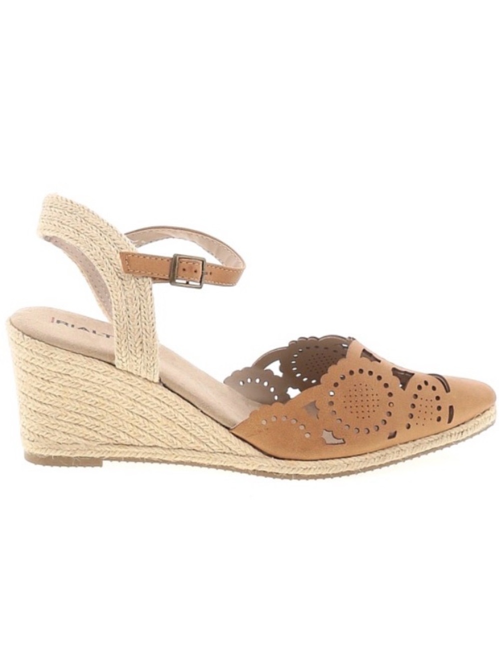 Rialto Tan Laser-Cut Wedge Espadrille Sandal